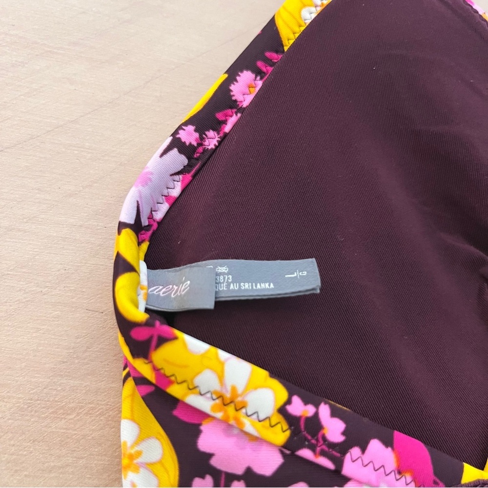 Aerie Floral Bikini Top with Strappy Back Daisy Pink Yellow Triangle Women's L - Picture 5 of 6